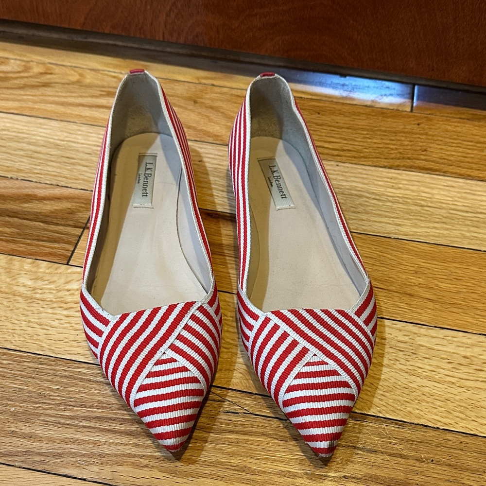 L.K. Bennett Red and White Striped Flats